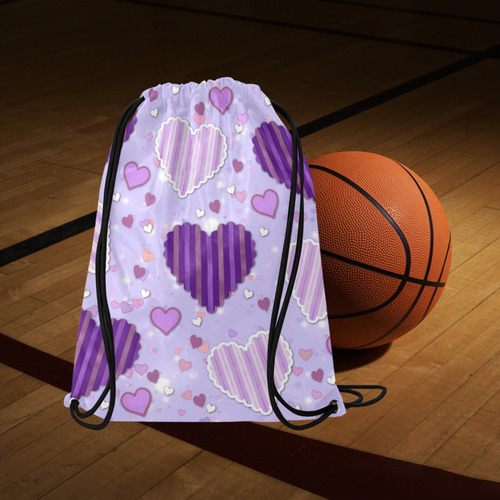 Purple Patchwork Hearts Medium Drawstring Bag Model 1604 (Twin Sides) 13.8"(W) * 18.1"(H)