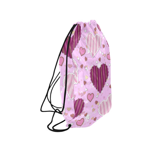 Pink Patchwork Hearts Small Drawstring Bag Model 1604 (Twin Sides) 11"(W) * 17.7"(H)
