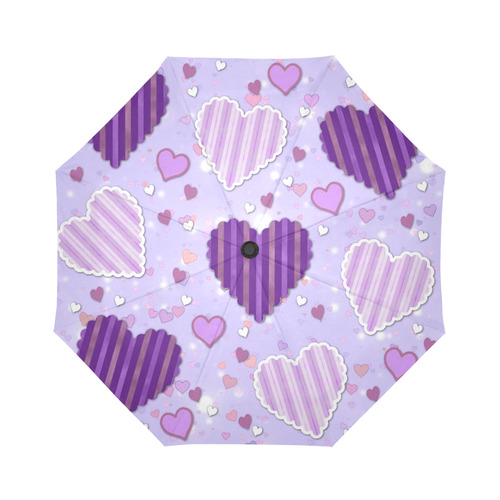 Purple Patchwork Hearts Auto-Foldable Umbrella (Model U04)