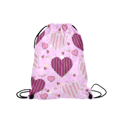 Pink Patchwork Hearts Medium Drawstring Bag Model 1604 (Twin Sides) 13.8"(W) * 18.1"(H)