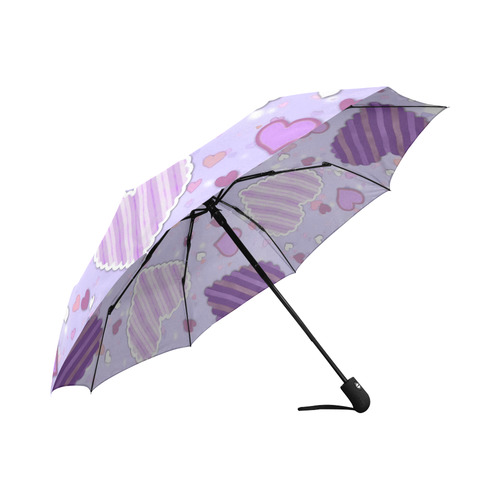 Purple Patchwork Hearts Auto-Foldable Umbrella (Model U04)