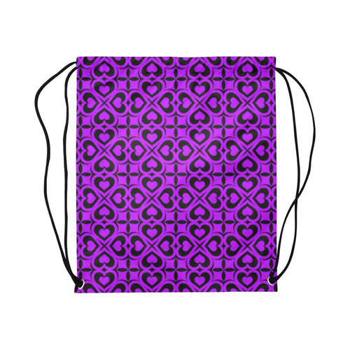 Purple Black Heart Lattice Large Drawstring Bag Model 1604 (Twin Sides)  16.5"(W) * 19.3"(H)