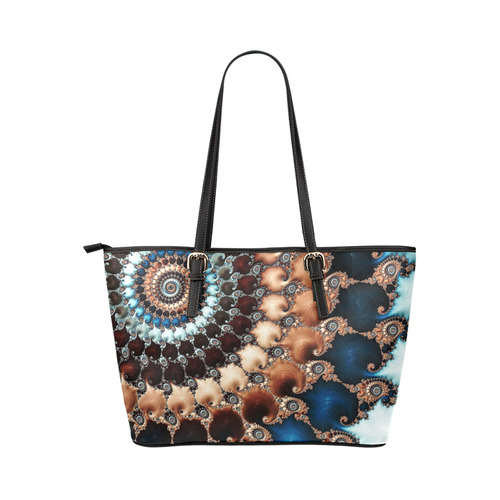 Copper Blue Abstract Fractal Art Leather Tote Bag/Large (Model 1651)