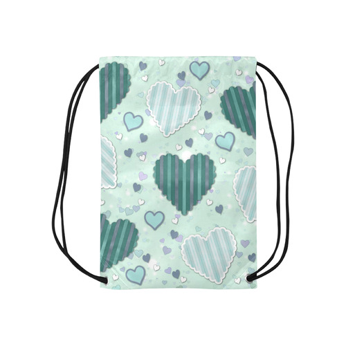 Mint Green Patchwork Hearts Small Drawstring Bag Model 1604 (Twin Sides) 11"(W) * 17.7"(H)