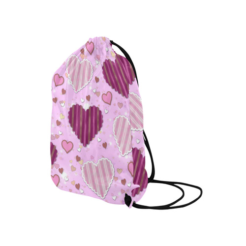Pink Patchwork Hearts Medium Drawstring Bag Model 1604 (Twin Sides) 13.8"(W) * 18.1"(H)