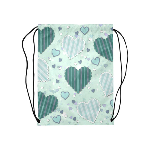 Mint Green Patchwork Hearts Medium Drawstring Bag Model 1604 (Twin Sides) 13.8"(W) * 18.1"(H)