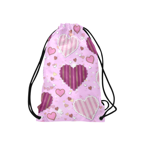 Pink Patchwork Hearts Small Drawstring Bag Model 1604 (Twin Sides) 11"(W) * 17.7"(H)