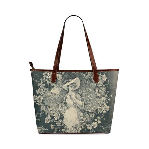 Vintage Floral Garden Beautiful Girl Shoulder Tote Bag (Model 1646)