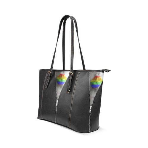 ZIPPER RAINBOW KISS LIPS Leather Tote Bag/Large (Model 1640)