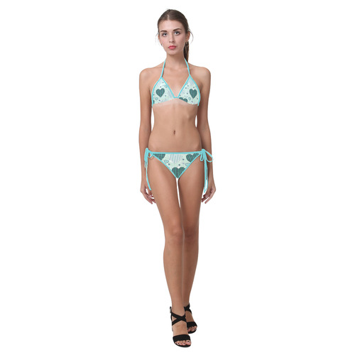 Mint Green Patchwork Hearts Custom Bikini Swimsuit (Model S01)