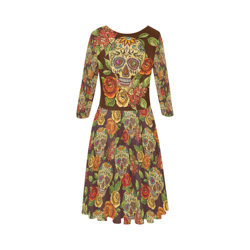 sugar skull pattern Elbow Sleeve Ice Skater Dress (D20)