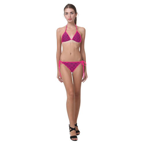Pink Black Heart Lattice Custom Bikini Swimsuit (Model S01)