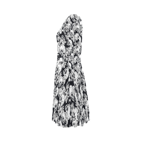 skull pattern, black and white Elbow Sleeve Ice Skater Dress (D20)