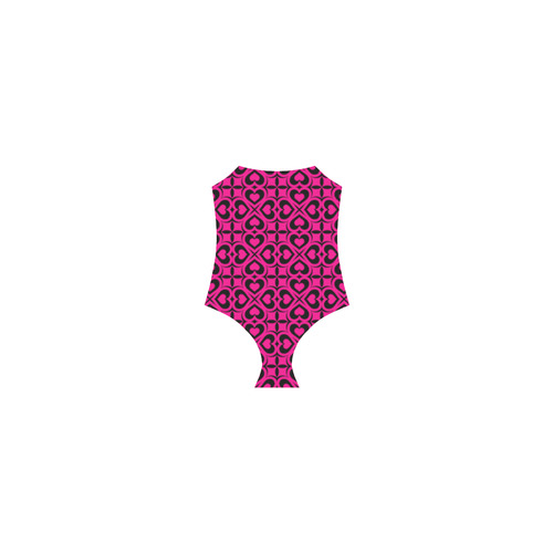 Pink Black Heart Lattice Strap Swimsuit ( Model S05)