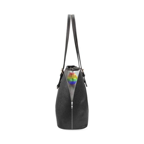 ZIPPER RAINBOW KISS LIPS Leather Tote Bag/Large (Model 1640)