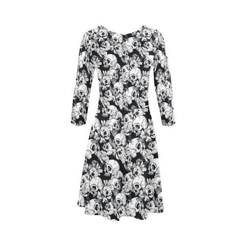 skull pattern, black and white 3/4 Sleeve Sundress (D23)