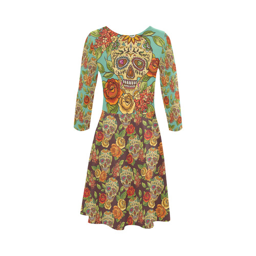 sugar skull pattern 3/4 Sleeve Sundress (D23)