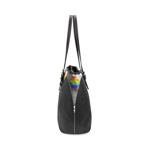 ZIPPER RAINBOW KISS LIPS Leather Tote Bag/Large (Model 1640)