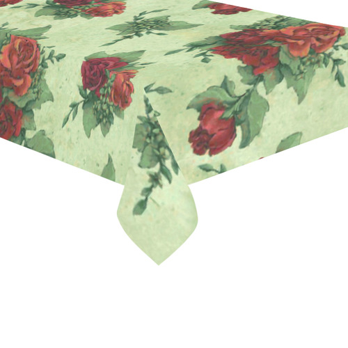 Red Roses Violets Vintage Victorian Floral Cotton Linen Tablecloth 60"x120"