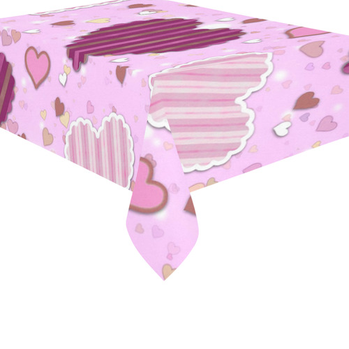 Pink Patchwork Hearts Cotton Linen Tablecloth 60"x 84"