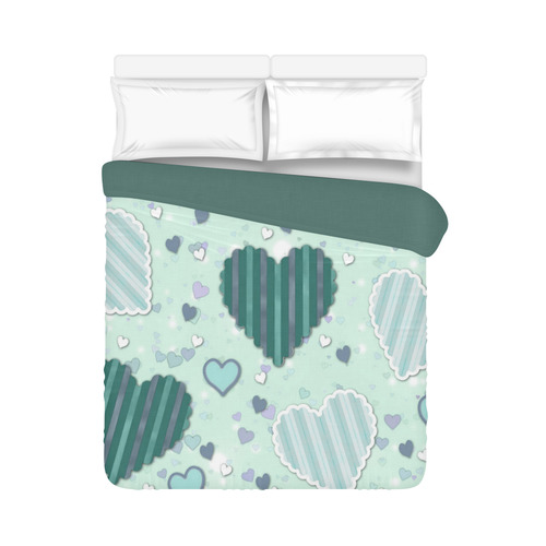 Mint Green Patchwork Hearts Duvet Cover 86"x70" ( All-over-print)