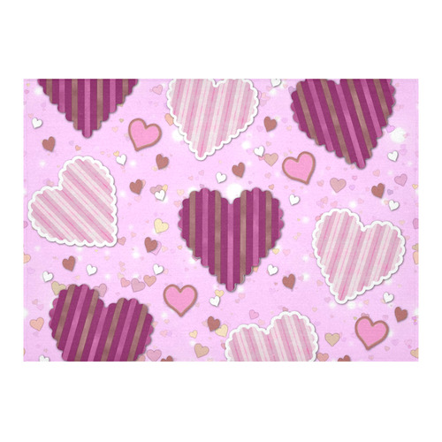 Pink Patchwork Hearts Cotton Linen Tablecloth 60"x 84"