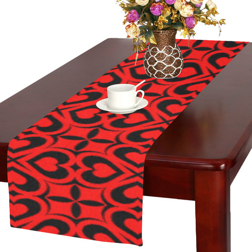 Red Black Heart Lattice Table Runner 16x72 inch