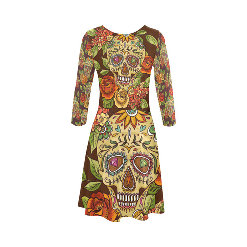 sugar skull 3/4 Sleeve Sundress (D23)