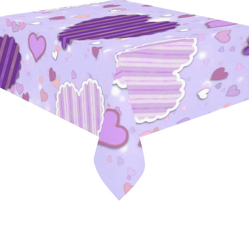 Purple Patchwork Hearts Cotton Linen Tablecloth 52"x 70"