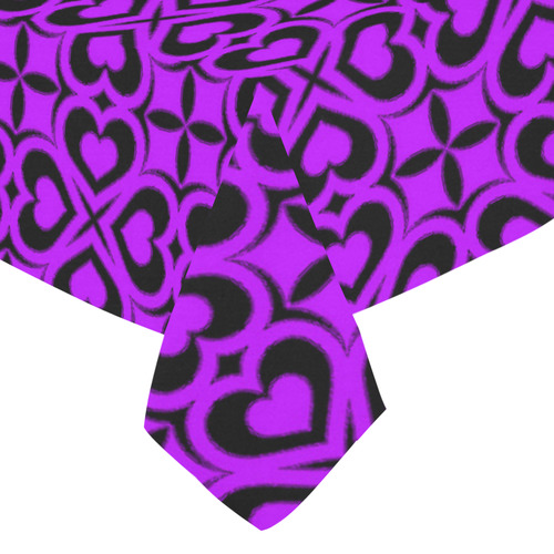 Purple Black Heart Lattice Cotton Linen Tablecloth 52"x 70"