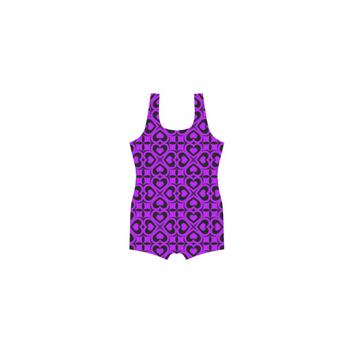 Purple Black Heart Lattice Classic One Piece Swimwear (Model S03)