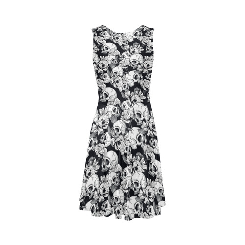 skull pattern, black and white Sleeveless Ice Skater Dress (D19)