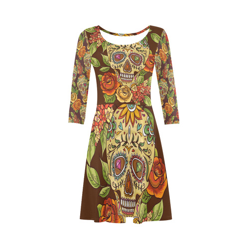 sugar skull 3/4 Sleeve Sundress (D23)