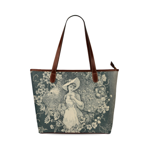 Vintage Floral Garden Beautiful Girl Shoulder Tote Bag (Model 1646)
