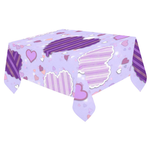 Purple Patchwork Hearts Cotton Linen Tablecloth 52"x 70"