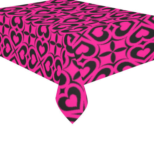 Pink Black Heart Lattice Cotton Linen Tablecloth 60"x 84"