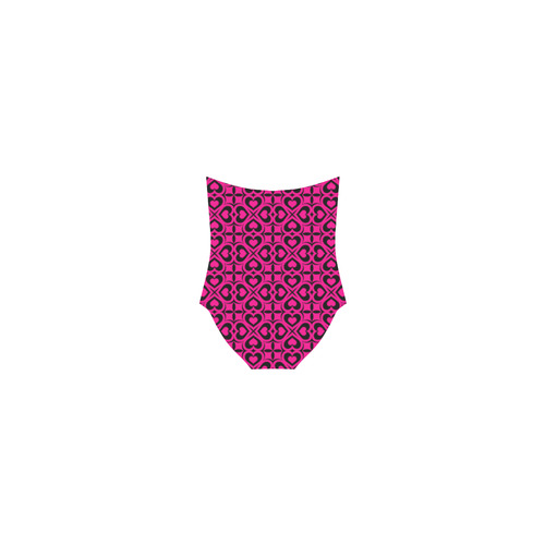 Pink Black Heart Lattice Strap Swimsuit ( Model S05)