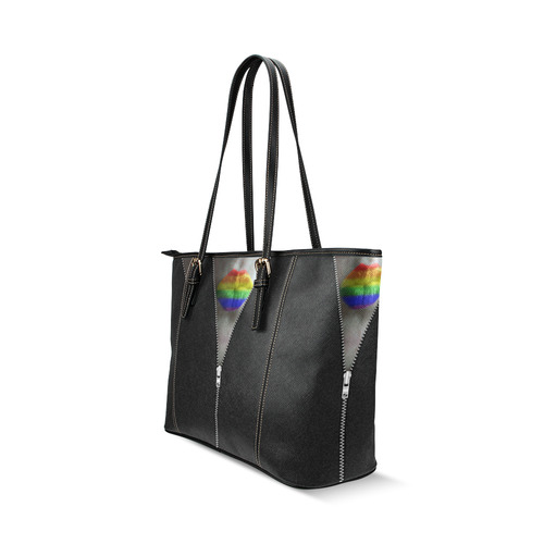 ZIPPER RAINBOW KISS LIPS Leather Tote Bag/Large (Model 1640)