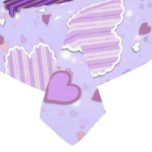Purple Patchwork Hearts Cotton Linen Tablecloth 52"x 70"