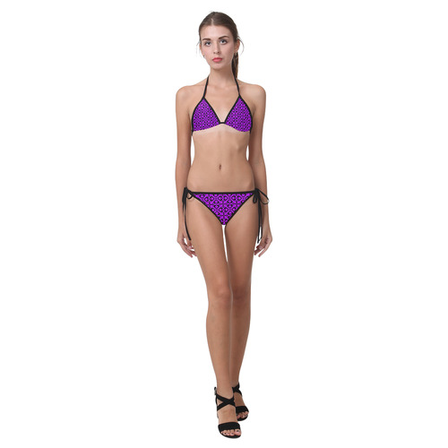 Purple Black Heart Lattice Custom Bikini Swimsuit (Model S01)