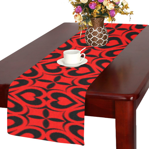 Red Black Heart Lattice Table Runner 14x72 inch