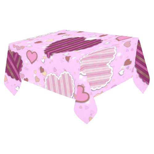 Pink Patchwork Hearts Cotton Linen Tablecloth 52"x 70"