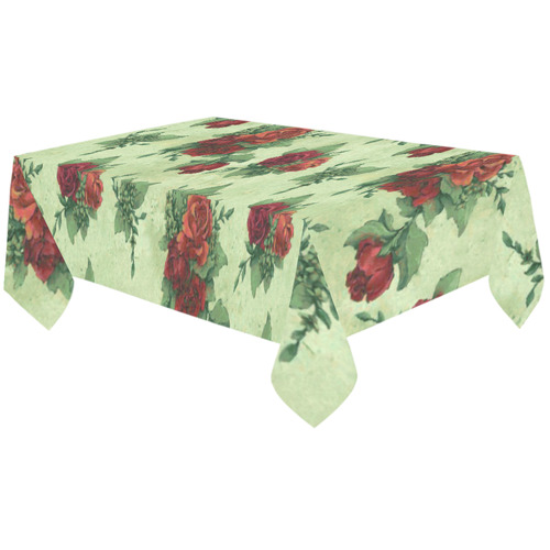 Red Roses Violets Vintage Victorian Floral Cotton Linen Tablecloth 60"x120"