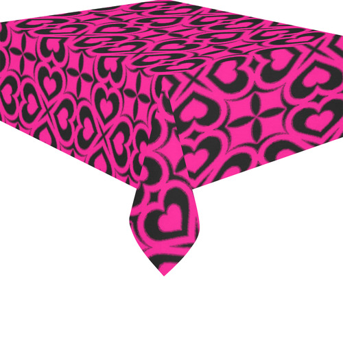 Pink Black Heart Lattice Cotton Linen Tablecloth 52"x 70"