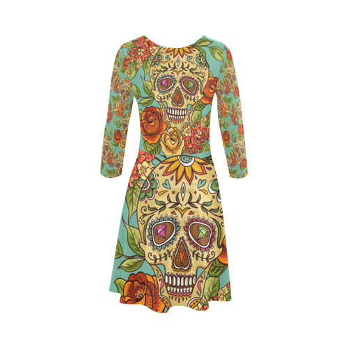 sugar skull pattern 3/4 Sleeve Sundress (D23)