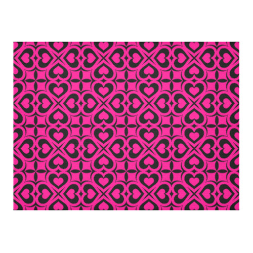 Pink Black Heart Lattice Cotton Linen Tablecloth 52"x 70"