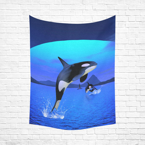 A Orca Whale Enjoy The Freedom Cotton Linen Wall Tapestry 60"x 80"