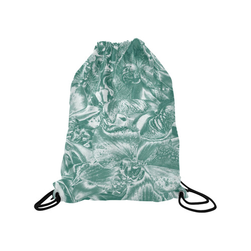Shimmering floral damask, teal Medium Drawstring Bag Model 1604 (Twin Sides) 13.8"(W) * 18.1"(H)