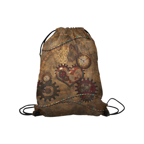 Steampunk, noble design clocks and gears Medium Drawstring Bag Model 1604 (Twin Sides) 13.8"(W) * 18.1"(H)