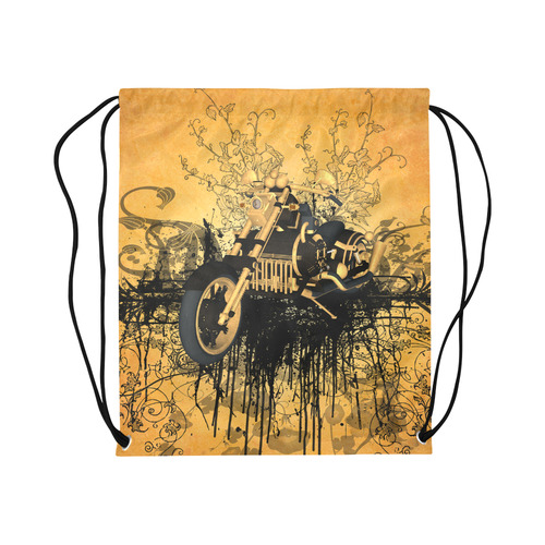 Steampunk, awesome motorcycle with floral elements Large Drawstring Bag Model 1604 (Twin Sides)  16.5"(W) * 19.3"(H)